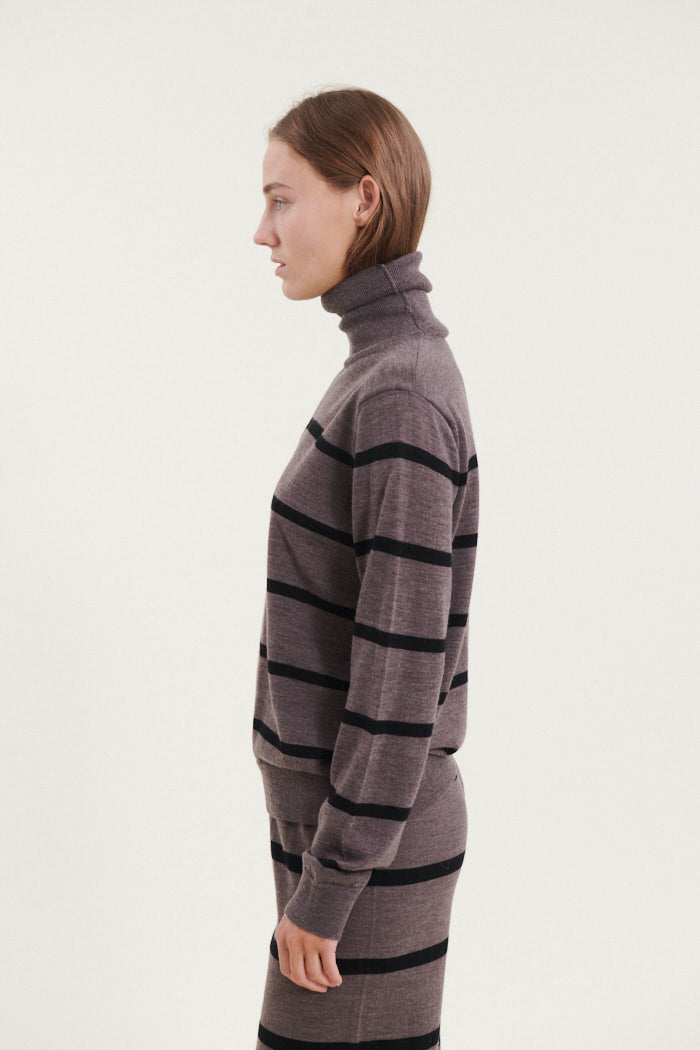 Basic Apparel Vera Roll Neck Sweaters 634 Brown Melange / Black